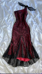Vestido de noche burdeos elegante de un solo hombro estilo sirena Vestido formal de gala Y8296