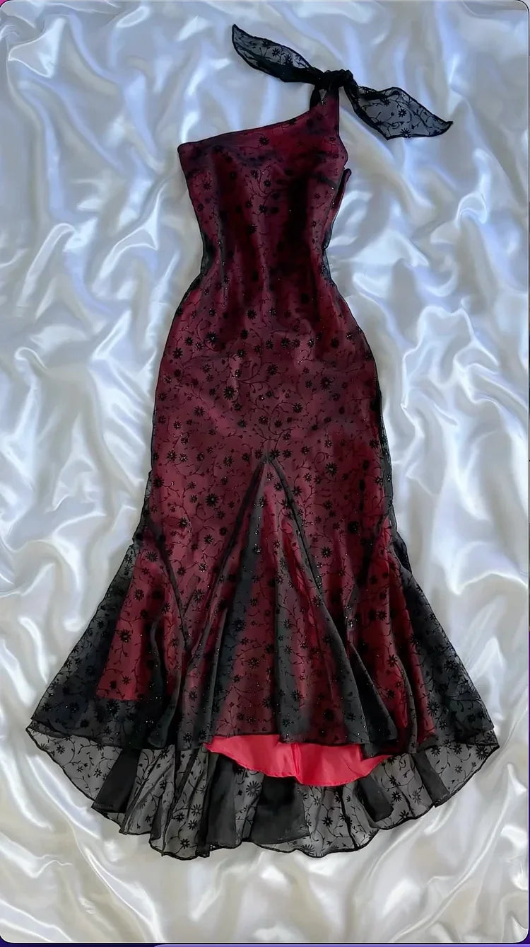 Vestido de noche burdeos elegante de un solo hombro estilo sirena Vestido formal de gala Y8296