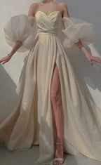 Robes de bal pour femmes à manches bouffantes avec fente, longue robe de soirée scintillante romantique de fée, Y2420