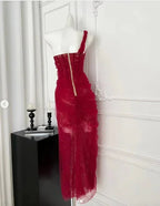 Vestido de Baile em Renda de Tule Borgonha Bonito Vestido de Noite Y8506
