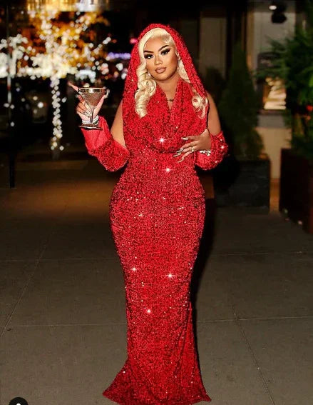 Charming Red Sequin Sheath Prom Dress Red Evening Dress Y4701