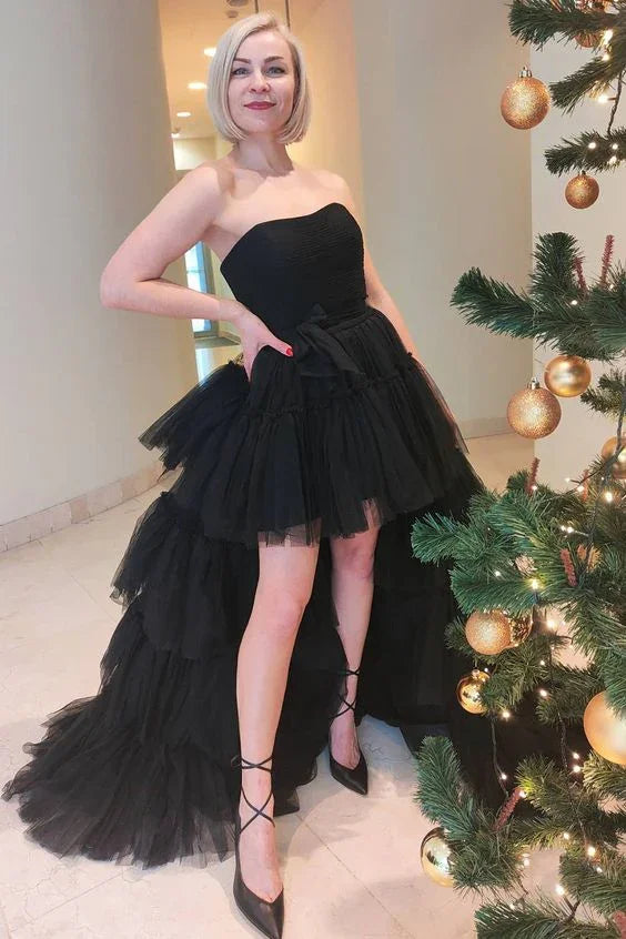 Black High Low Tulle Prom Dress Black Tulle High Low Formal Evening Dress Y4893