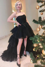 Black High Low Tulle Prom Dress Black Tulle High Low Formal Evening Dress Y4893