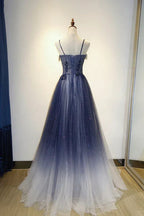 Robe de soirée longue élégante à bretelles en tulle dégradé, robe de bal en tulle ligne A Y1807