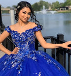 Vestidos de Baile Azul Real com Saia Rodada para Quinceanera, Flores 3D, Decote Coração, Doce 15 e 16 Anos, Vestidos para Baile de Finalistas Y2821