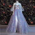 Beautiful Light Purple Tulle Dress Floral Dress Off Shoulder Sweetheart Dress A-line Evening Dresses With Slit Start App