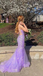 Vestido de Baile de Sereia Sedutor em Lavanda com Cauda Vestido de Noite Lavanda Y5866