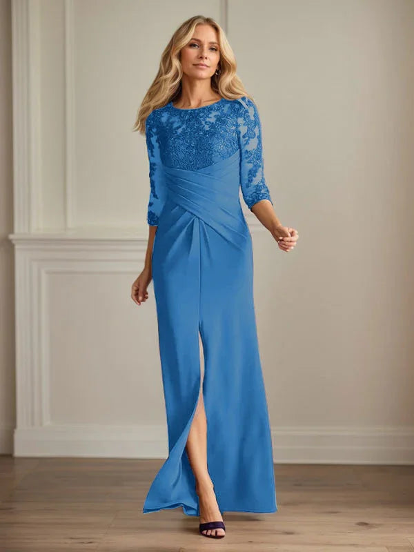 Abito da madre della sposa in crepe elasticizzato con fodera in pizzo color prugna
