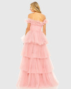 Vestido de Baile em Tule com Ombros Descobertos e Barra Assimétrica SYP179
