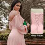 Vestido de Baile em Chiffon com Ombros Descobertos e Fenda SYP170