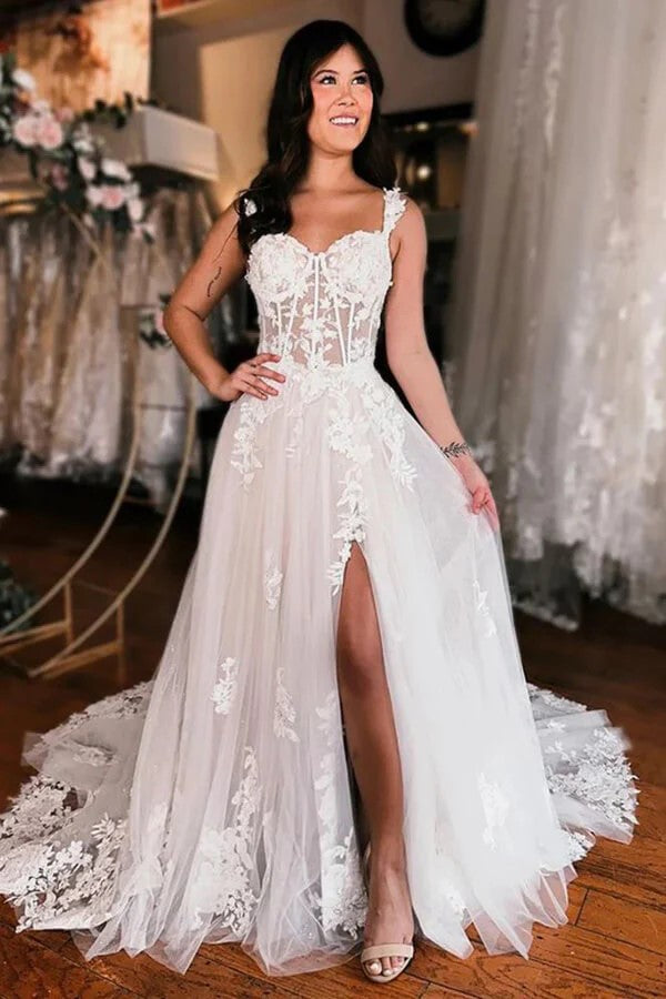 Robe de mariée élégante à épaules dénudées Robe de mariée bohème avec fente