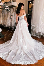 Robe de mariée élégante à épaules dénudées Robe de mariée bohème avec fente