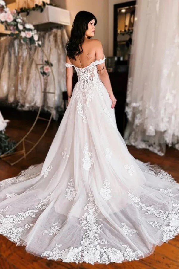 Robe de mariée élégante à épaules dénudées Robe de mariée bohème avec fente