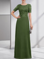 A-line Scoop Floor-Length Lace Chiffon Mother of the Bride Dress With Sequins