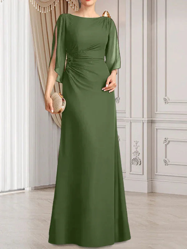 Sheath/Column Scoop Floor-Length Chiffon Mother of the Bride Dress With Pleated Beading