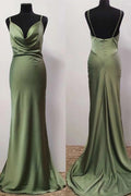 Vestido de Festa Comprido Trump Verde Oliveira com Gola Cowl SYP107