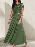 Charcoal Grey A-Line Scoop Long Mother of the Bride Dress With Beadings