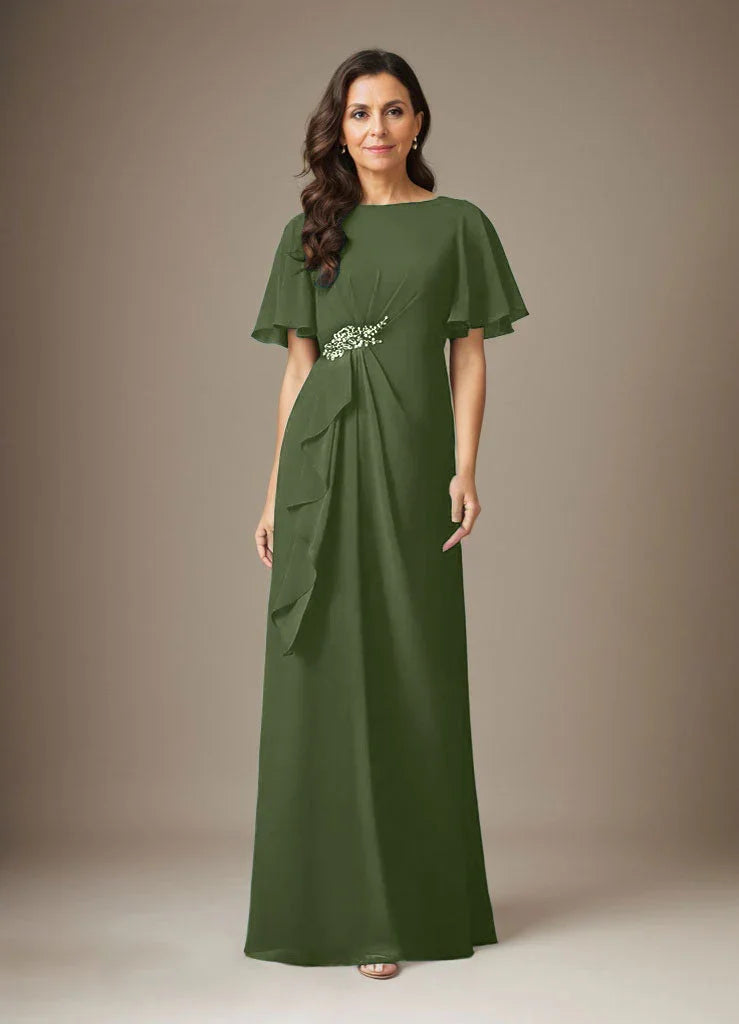 Abito a guaina blu scuro in chiffon con perline