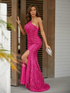 Vestido Formal de Primavera com Um Ombro e Cauda Rente ao Chão SYP20