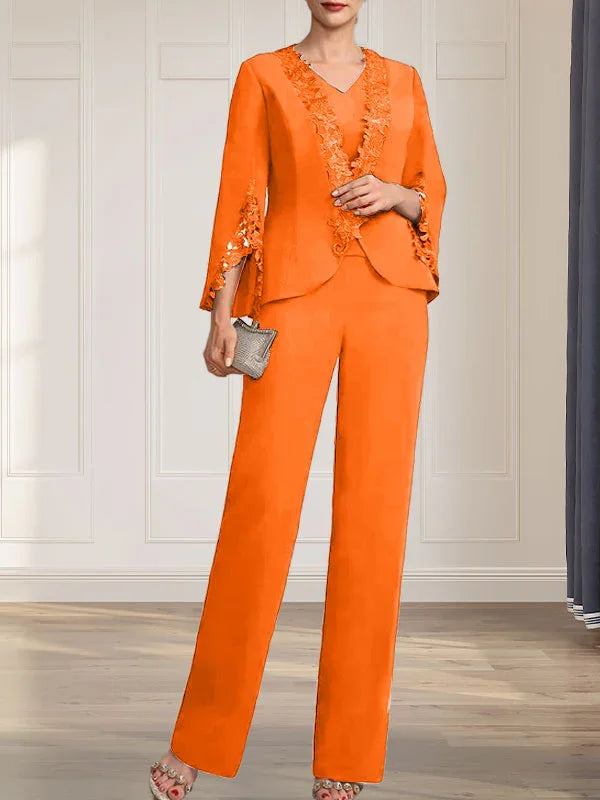 Getrennte Overall/Hosenanzug V-Ausschnitt bodenlanger Chiffon Brautmutterkleid