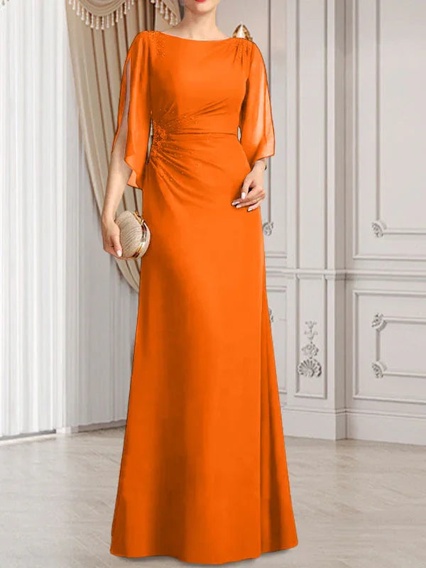 Sheath/Column Scoop Floor-Length Chiffon Mother of the Bride Dress With Pleated Beading