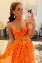 Vestido longo de baile em renda de tule laranja Vestido de noite em tule laranja