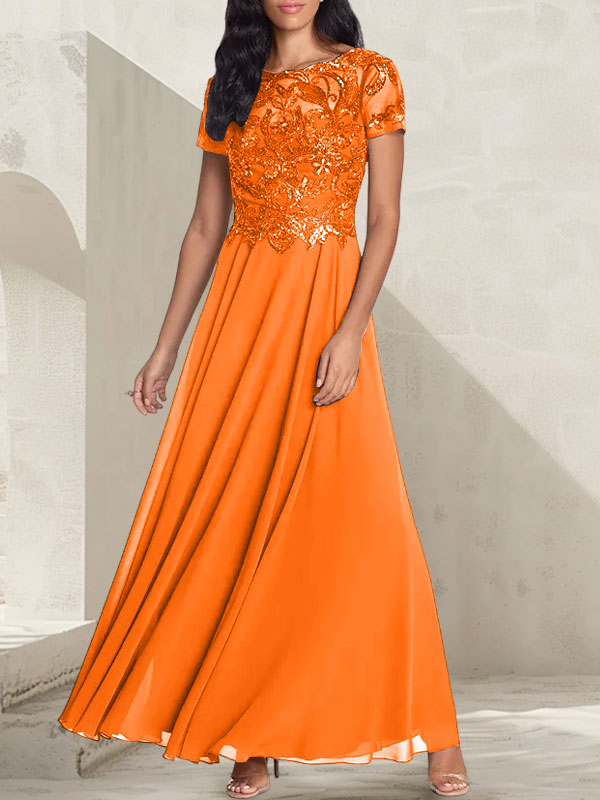 Charcoal Grey A-Line Scoop Long Mother of the Bride Dress With Beadings