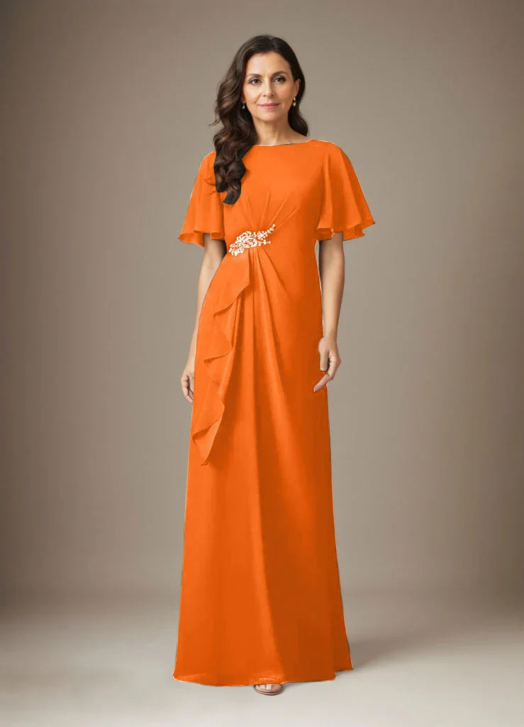 Abito a guaina blu scuro in chiffon con perline