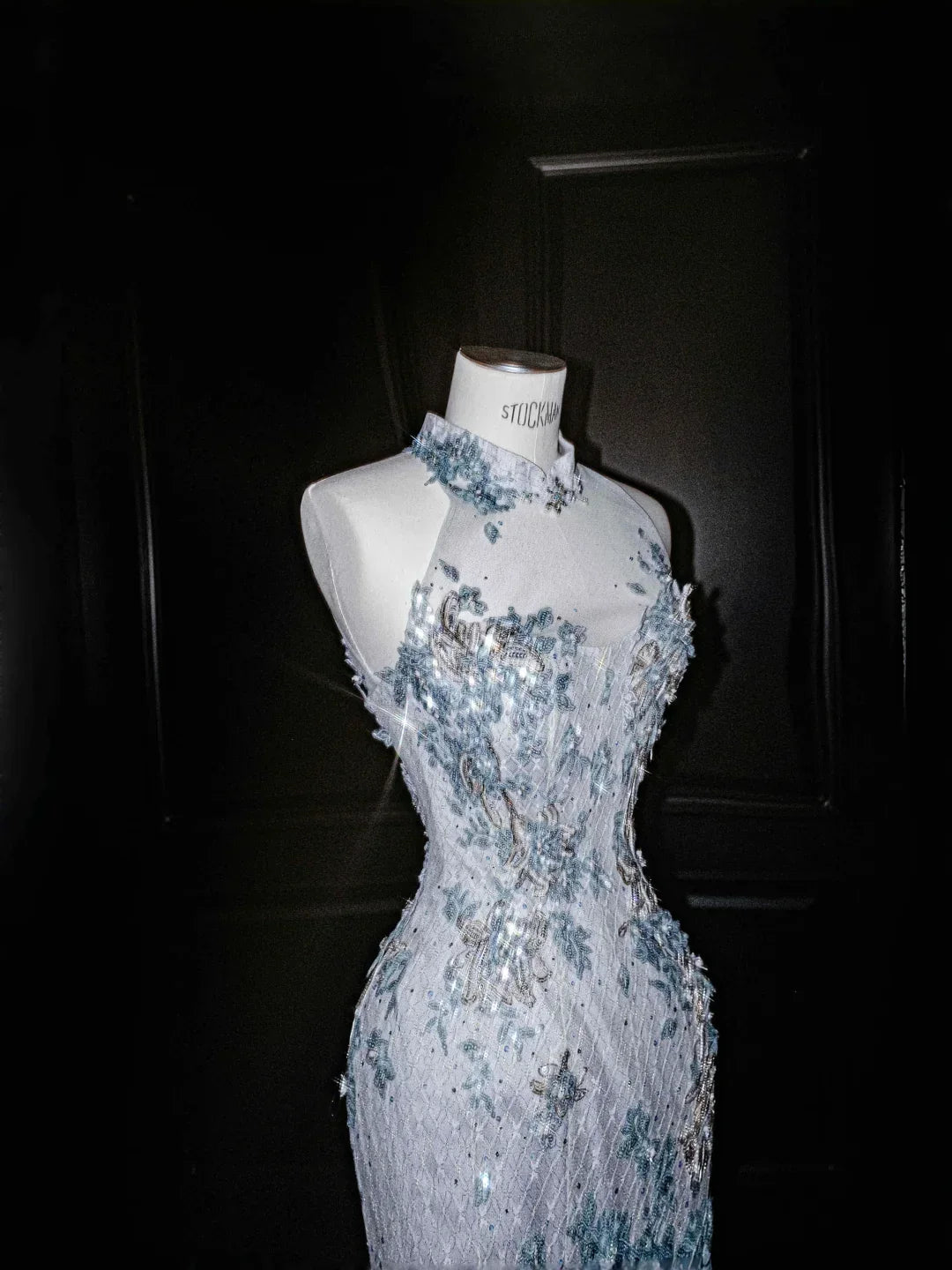 Dream Blue Tulle Sequins Appliques Mermaid Evening Dress Long Prom Dress Y8673