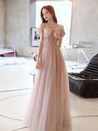 Robe longue de bal rose en tulle avec perles et décolleté en cœur, robe de soirée rose, Y2406