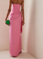 Vestido de Festa Elegante Cor-de-Rosa Comprido Sem Alças Y8406