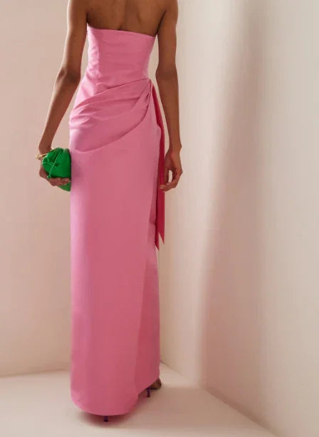 Vestido de Festa Elegante Cor-de-Rosa Comprido Sem Alças Y8406