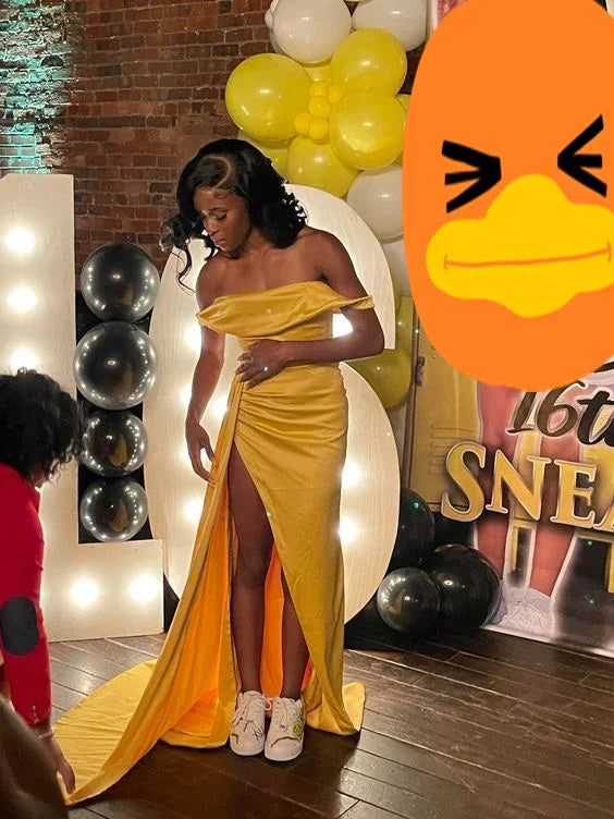 Vestido de Festa Amarelo Elegante com Ombros Descobertos Traje para 16º Aniversário Y7244