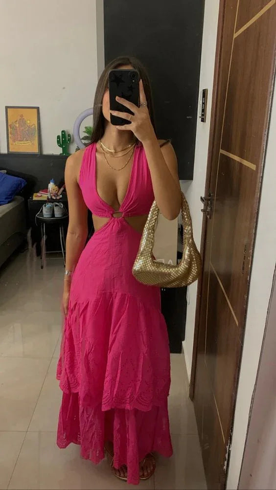 Vestido de Noite Sexy em Camadas com Corte em A Vestido Boho Y6950