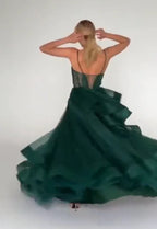 Vestido de Noite Brilhante Verde Corpete Vestido de Noite em Linha A Y6339