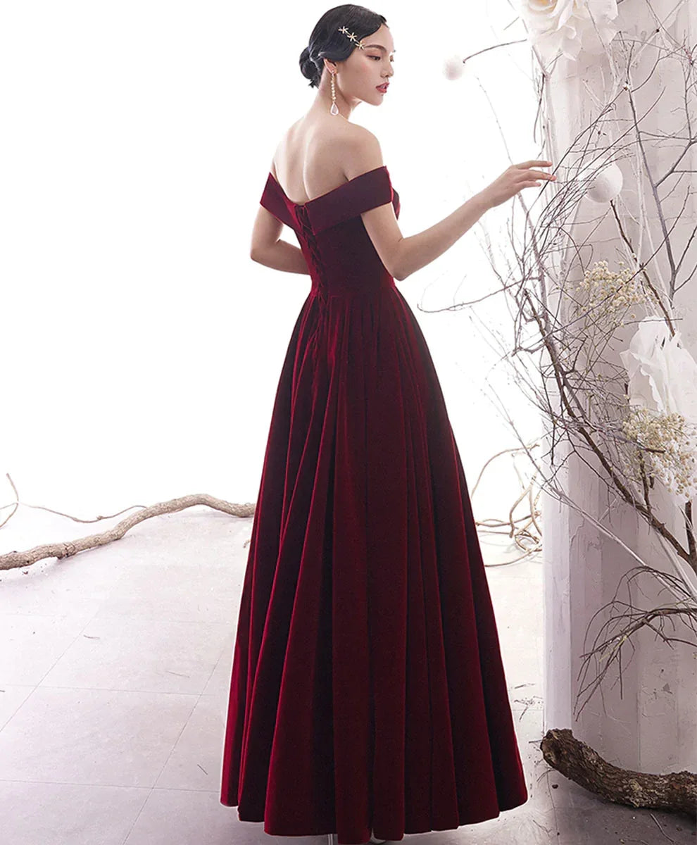 Robe longue de bal simple bordeaux Robe de soirée bordeaux Y1428