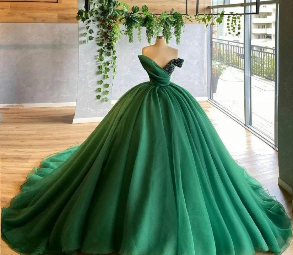 Vestidos Verdes para Quinceanera Vestido de Baile Sensual com Decote em V Vestido Formal de Tule Y296