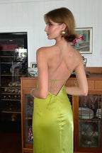 Vestido de Festa Longo Elegante Verde, Modelo Tubinho, Um Ombro, Com Fenda, Costas Descobertas, Vestido de Noite Y8550