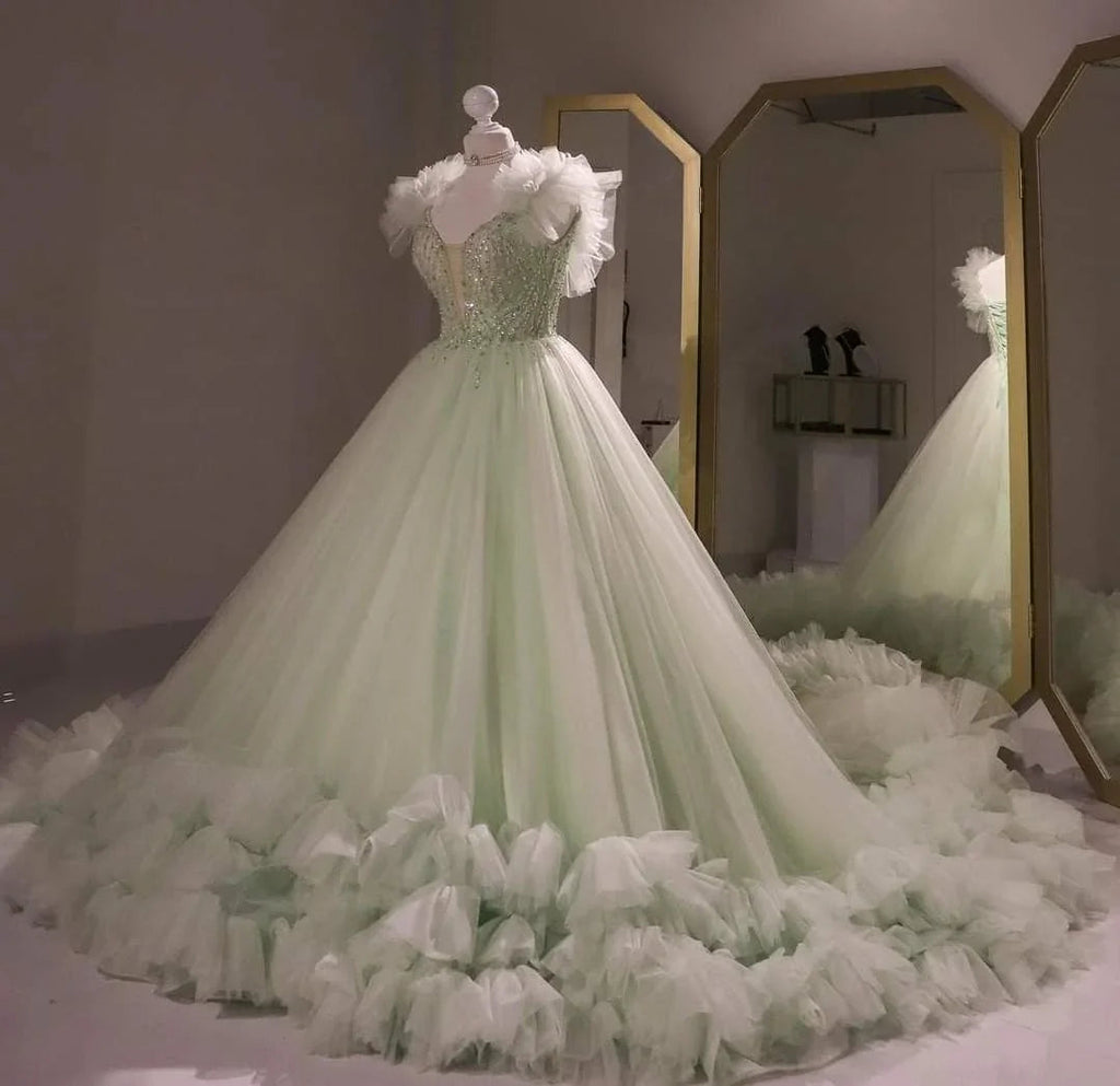 Robe de bal en tulle vert sauge, robe de seize ans, robe de quinceañera vert sauge Y2335