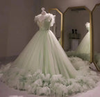 Robe de bal en tulle vert sauge, robe de seize ans, robe de quinceañera vert sauge Y2335