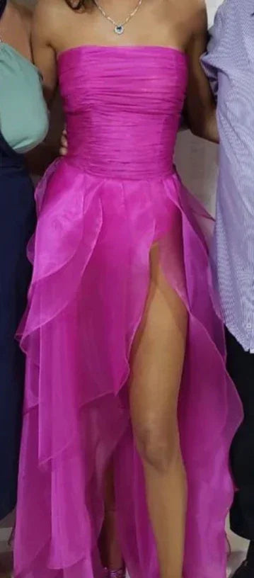 Vestido de noche largo sencillo sin tirantes color rosa intenso para baile de graduación Y7980
