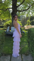 Robe de soirée longue rose superposée à col licou sexy, robe de cérémonie élégante Y1586