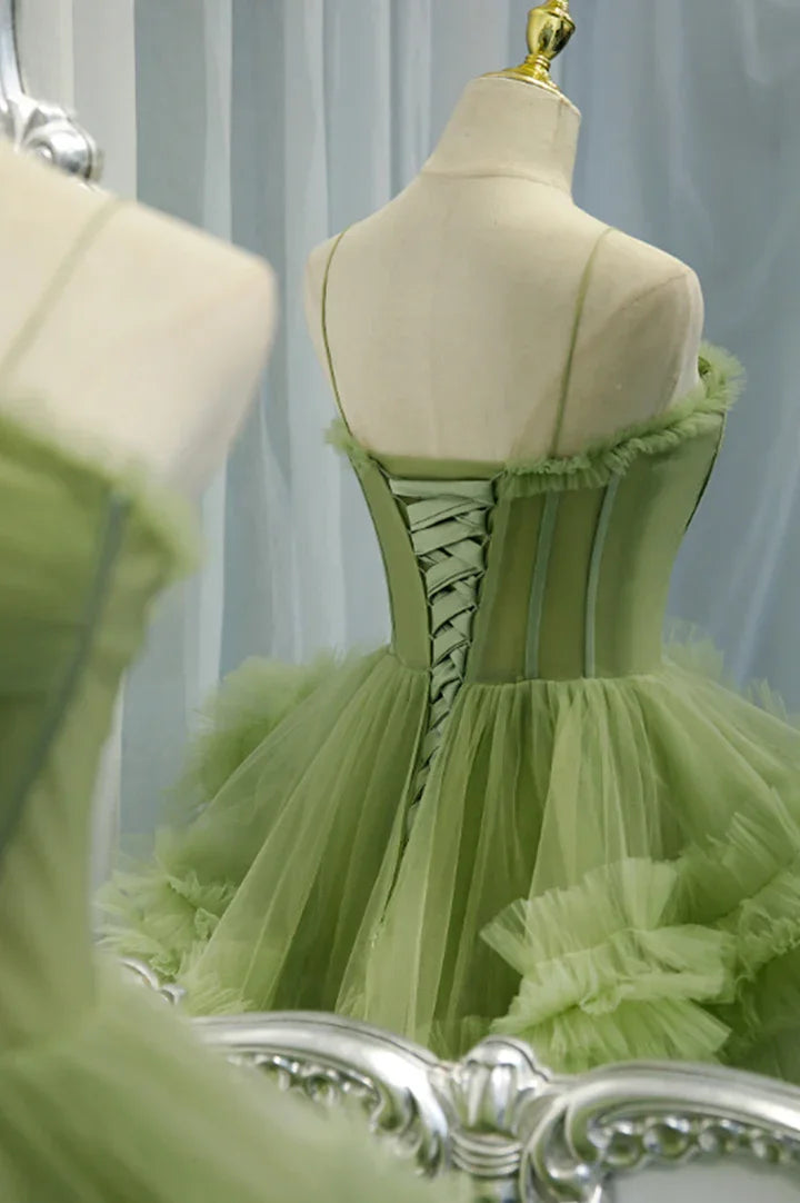 Vestidos largos de tul verde para baile de graduación, vestidos formales de noche en línea A Y2029