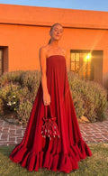 Vestido de Festa Formal de Baile de Finalistas, Sem Alças, Linha A, Borgonha Bonito Y8468