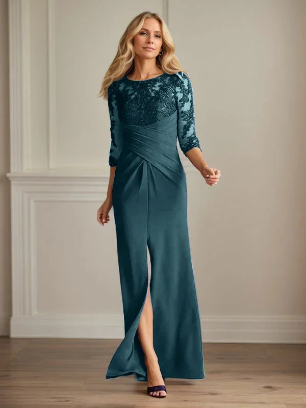 Abito da madre della sposa in crepe elasticizzato con fodera in pizzo color prugna
