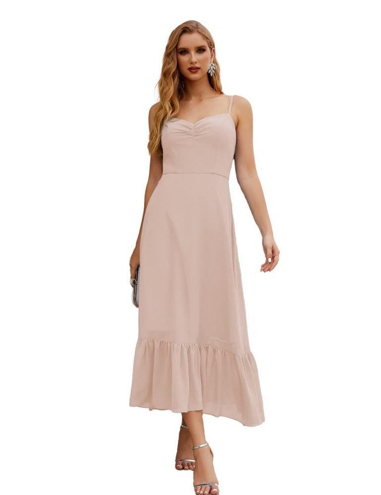 Numbersea Vestido de Dama de Honra em Chiffon com Alças Finas, Comprimento ao Tornozelo, Formal, Corte em A, para Cocktail e Festa de Regresso a Casa para Jovens SEA28028