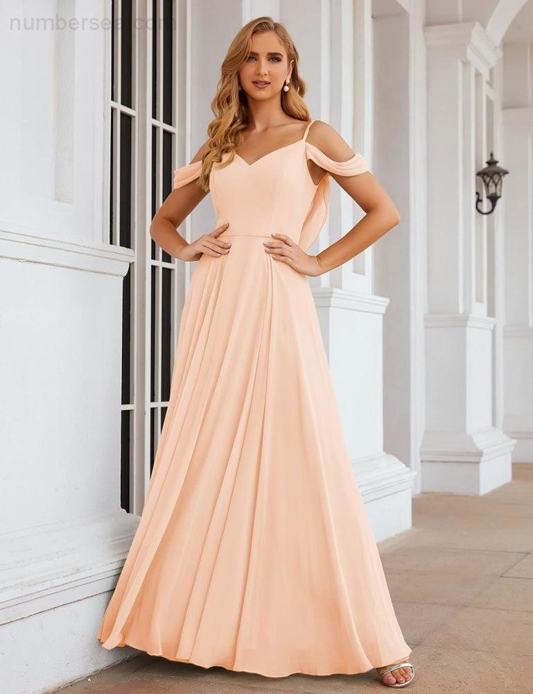 Cold Shoulder Chiffon Bridesmaid Dresses Long Maxi Formal Prom Gowns for Women Party SEA28059