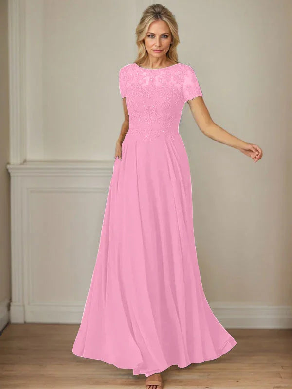 Dark Navy A-Line Boatneck Sequins Chiffon Dress