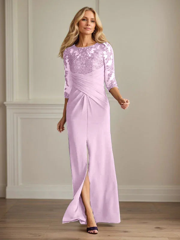Abito da madre della sposa in crepe elasticizzato con fodera in pizzo color prugna