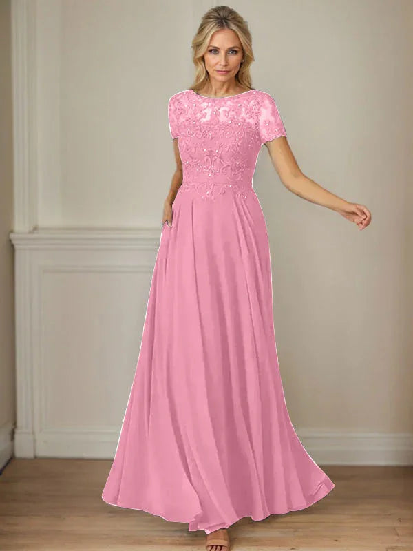 Dark Navy A-Line Boatneck Sequins Chiffon Dress